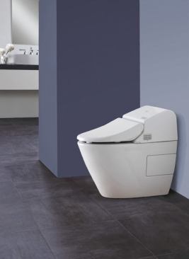 The Washlet G500 system incorporates a personal cleansing system on a sensor-operated dual-flush toilet. It features automatic open, close, and flush functionality and comes with a touch pad remote control. Offering 1.28 gallons per flush or 0.9 GPF, the toilet is glazed with SanaGloss nanotechnology that helps improve bowl sanitation. www.totousa.com.