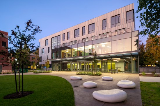 The terra cotta design takes advantage of the materials’ warm character, technical innovation and geometric scale for ease of installation for an iconic building representative of a new programmatic idea.  UO Tykeson Hall, OFFICE 52 Architecture, Design Architect.