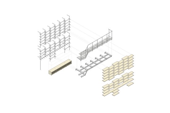 exploded axonometric showing assembly of bookshelf