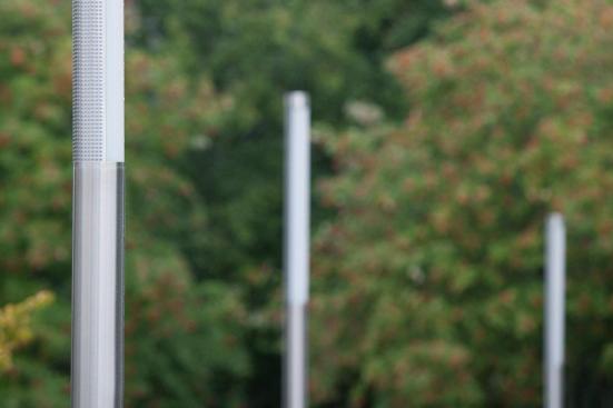 Light Column Pedestrian Lighting shown with 180 degree perforated shield at Pierce College Fort Steilacoom, Lakewood, Washington
