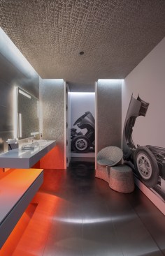 Serenity Indian Wells luxury mansion modern bathroom with graphic wall art & LED lighting