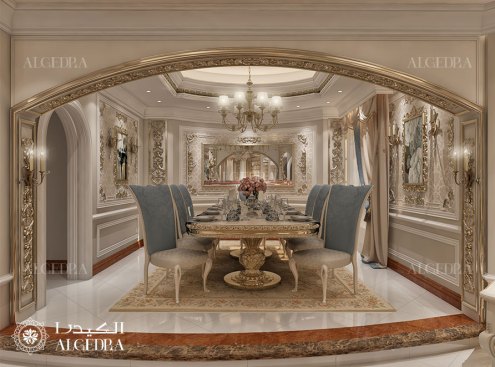 Dining room in luxury classic style villa