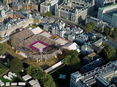 The 2012 London Olympic Beach Volleyball Venue is at Horse Guards Parade, where annual birthday celebrations for Queen Elizabeth I occurred.
