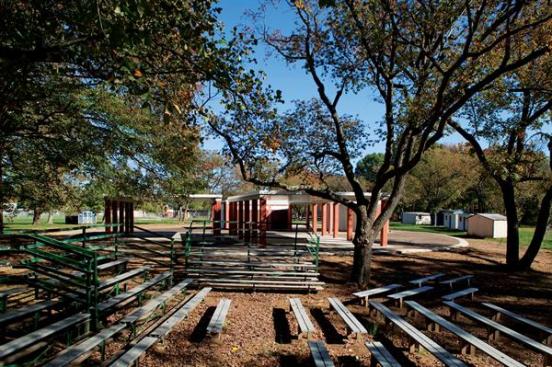 The day camp pavilions were restored or rebuilt according to Kahn's plan, with some structural improvements.