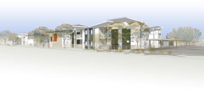 Rendering of The Monarch Apartment Homes, a 60-unit, affordable housing community located in Palm Springs, CA. 