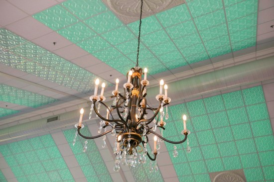 A system of color-changing LEDs above the ceiling throws a color wash onto the translucent Ceilume ceiling panels. The luminous ceiling can match the blue sky, the sunset, or the bridesmaids’ gowns. 