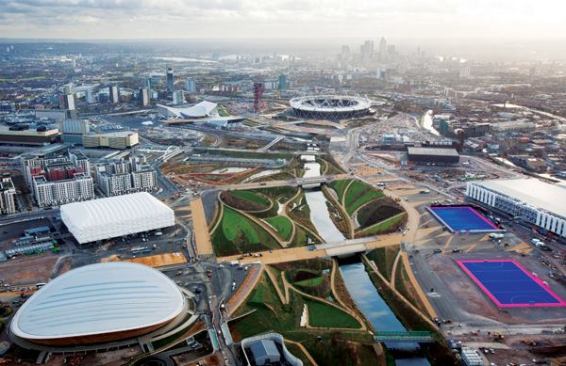 Aerial view of the 2012 London Olympic venue sites