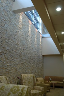 Natural light filters into the lower level