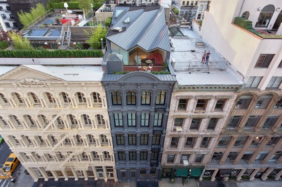 The addition is set back from the building’s façade, creating space for a terrace off the living area.