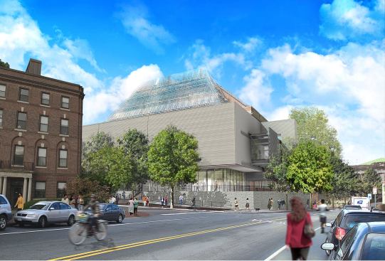 Rendering showing the Harvard Museums from Prescott Street and Broadway.
