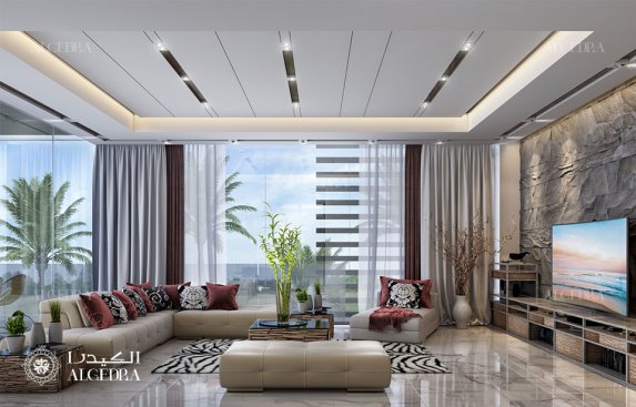 Living room interior design in deluxe villa