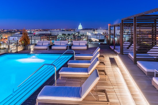 Roof pool terrace with view of the Capitol