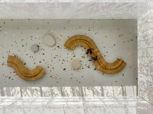 Lobby furniture in the Jack C. Taylor Visitor Center draws inspiration from natural forms.