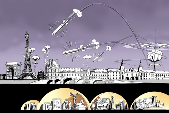 Sketch showing a hypothetical battle over Paris