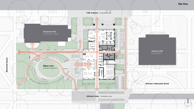 5.   OFFICE 52 planned Tykeson Hall’s compact footprint to preserve this part of the site for a future outdoor room that now integrates seamlessly into the campus.
