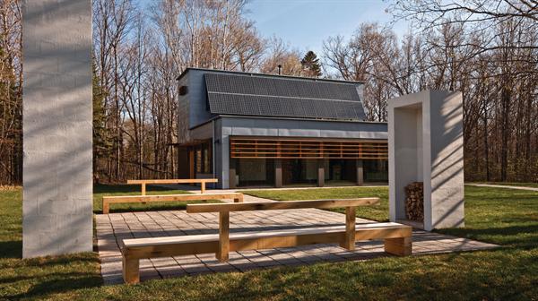One diseased tree was removed, and in its place the architects put a fireplace.