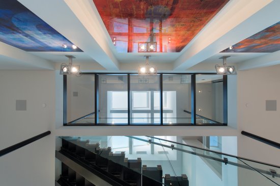 Georgina Avenue Santa Monica modern home custom skylight over open volume atrium