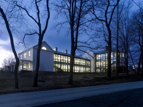 The use of glass in the Math and Science Center provides ample daylighting and creates a dramatic back facade.