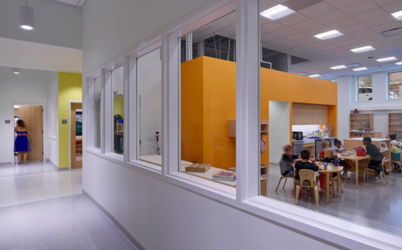 View from the circulation space into a classroom from 
