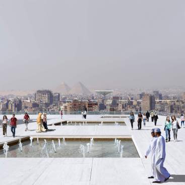 The upper terrace functions as a panoramic agora