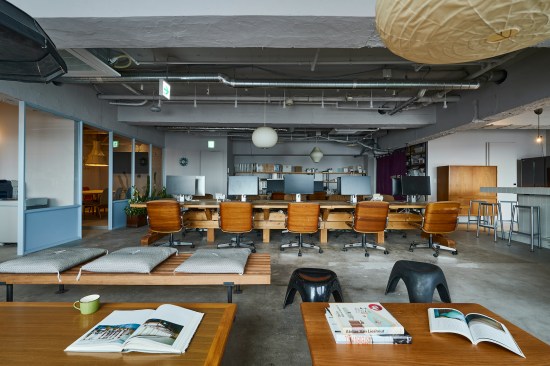 View of the desks from the living