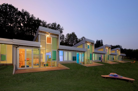 detail of the colored glass facad