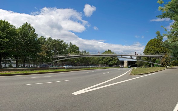 Boston Esplanade Pedestrian Bridge viewed from Storrow Drive