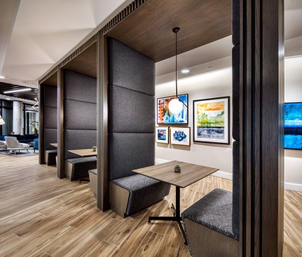 The Fynn - lobby level work from home booths 