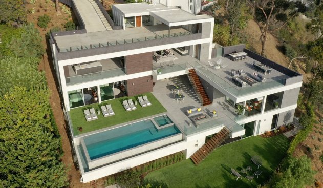 Four story terraced luxury Hollywood Hills home.