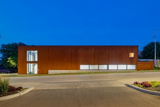 The northwest-facing longer elevation prioritizes larger oxidizing steel surfaces over apertures, allowing for plenty of interior vertical surfaces for the client to test out their sculptures. Since the client built the house themself, it took about four years to construct -- not your typical residential project timeframe. However, this allowed for a patient tracking of the progress of both the construction process and the weathering of the steel, which continues to strengthen with oxidization and furthermore is experienced differently throughout the seasons and varying lighting conditions.