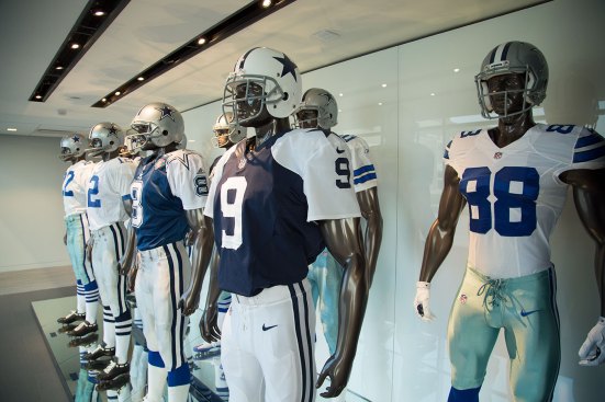Uniform display honoring generations of Cowboys teams