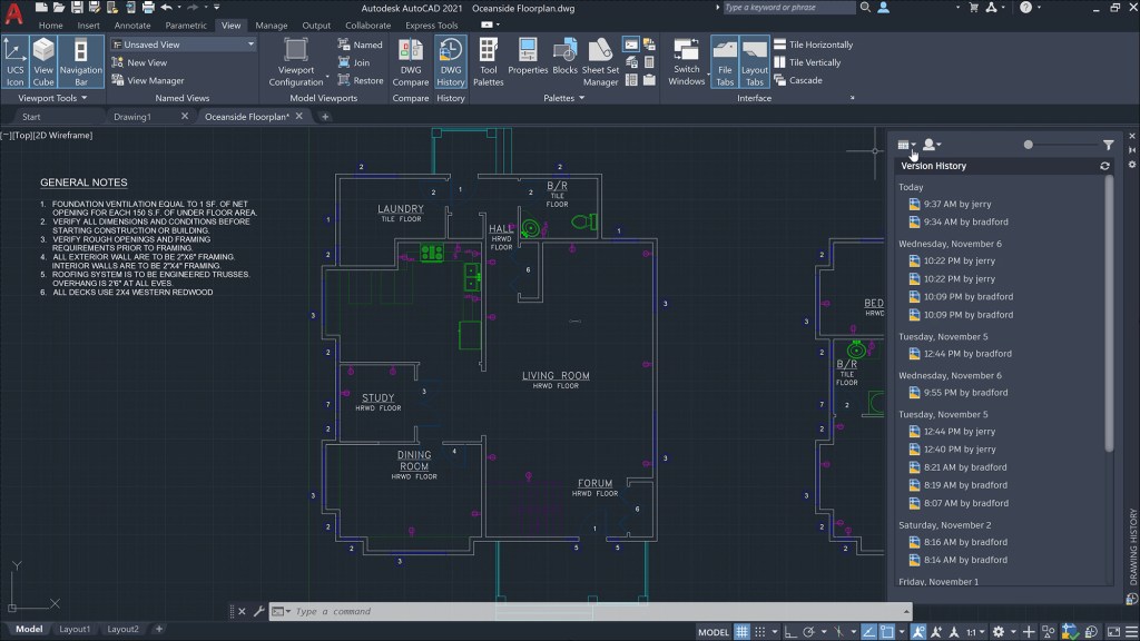 AutoCAD Drawing History screenshot