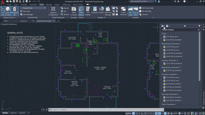 AutoCAD Drawing History screenshot