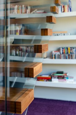 Walker Road modern home closeup detail of floating stairs