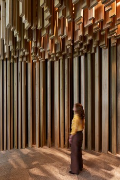 David Adjaye's Sclera pavilion installation for the "Making Memory" exhibition at the Design Museum in London.