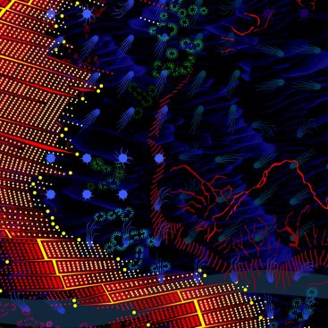 "Planetary Scar (Mid-Atlantic Ridge)" by Emanuel Admassu (2020). Silk, wool, and other threads; 7 foot by 7 foot. Now on exhibit through May 31, 2021, as part of Reconstructions: Architecture and Blackness in America, The Museum of Modern Art, New York.