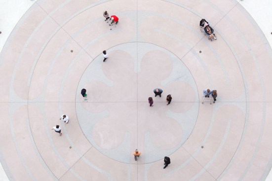An outdoor terrace on the main floor of the hospital features a large labyrinth for meditative reflection and relaxation.