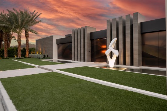 Serenity Indian Wells modern luxury home exterior architectural design with outdoor art