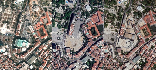 Aerial shots taken in 2002, 2018, and 2021.