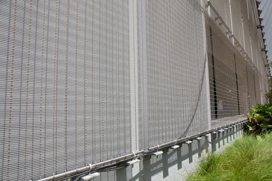The design is a modern riff on a wave pattern and incorporates
signature elements of the barrier island onto the screen wall