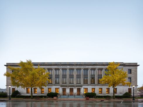 U.S. Courthouse Flood Recovery and Renovation-Cedar Rapids, IA The renovation of the Cedar Rapids U.S. Courthouse not only expeditiously brought the building back into operation with energy-efficient equipment, it also reclaimed the historic interiors of the building-interiors that had been ravaged by floodwater and, as destructive, decades of insensitive, piecemeal renovation. The design team vastly improved the environmental performance of the building by installing highly efficient equipment and systems. Moreover, the team researched the building's original finishes and reconstructed them consistent with the original 1933 documents. As a result, this project did more than return the building to its pre-flood state, it recaptured the original splendor of this remarkable public building lost over 80 years of use, while simultaneously moving the building into the 21st century.
Architect: Paul Mankins, FAIA