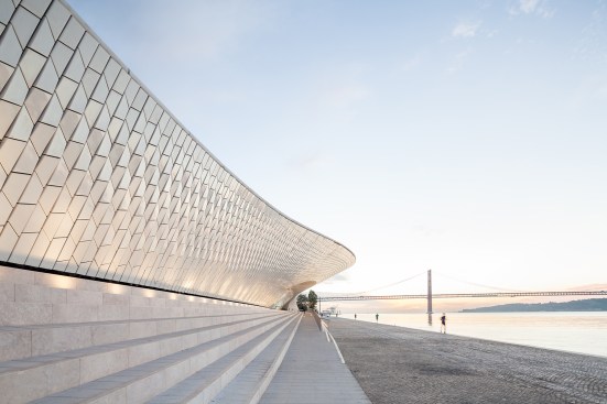 The entrance to MAAT, which is clad in more than 15,000 ceramic tiles