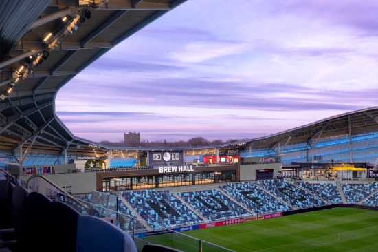 The effect is brighter inside the stadium, which creates an engaging fan experience. Custom shields and precise aiming prevent any direct view of the fixtures themselves.