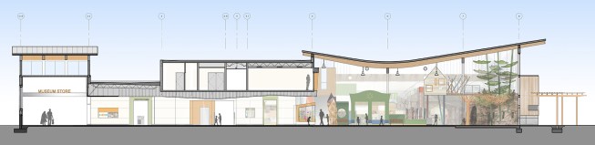 North–South section through the lobby and exhibit hall