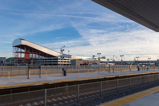 American Dream's indoor ski slope, as seen from the Meadowlands train station