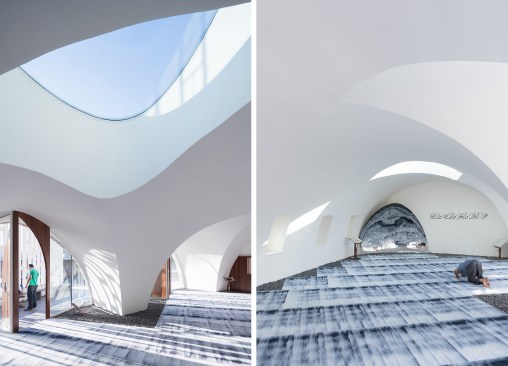 Views of interior skylight and custom carpet, designed by LEFT and sound artist Lawrence Abu Hamdan