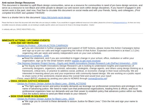 An excerpt from the Anti-racism Design Resources document