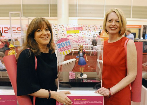 Architects Despina Stratigakos and Kelly Hayes-McAlonie with their Architect Barbie creation in 2011.