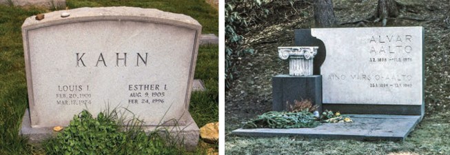The gravesites of Louis Kahn in Jenkintown, Pa. (left) and Alvar Aalto in Helsinki