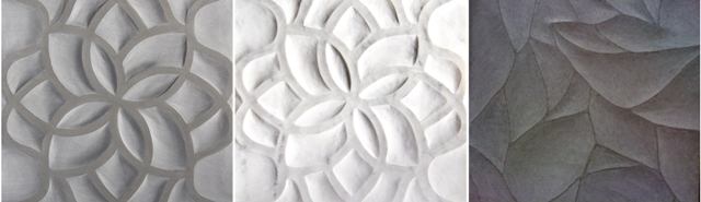 Artistic Tile  The Europeans aren’t the only ones who can do texture. Instead of ceramic, this manufacturer uses bianco carrara and hand-carves sculptural, three-dimensional surfaces in the stone. It’s available in two colors and three designs. 
www.artistictile.com.